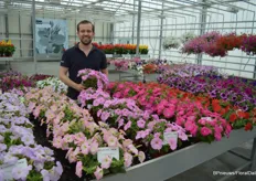 Hylke Kroon, account/product manager at Takii, shows a new code in the trilogy series, a series of petunias from seed.